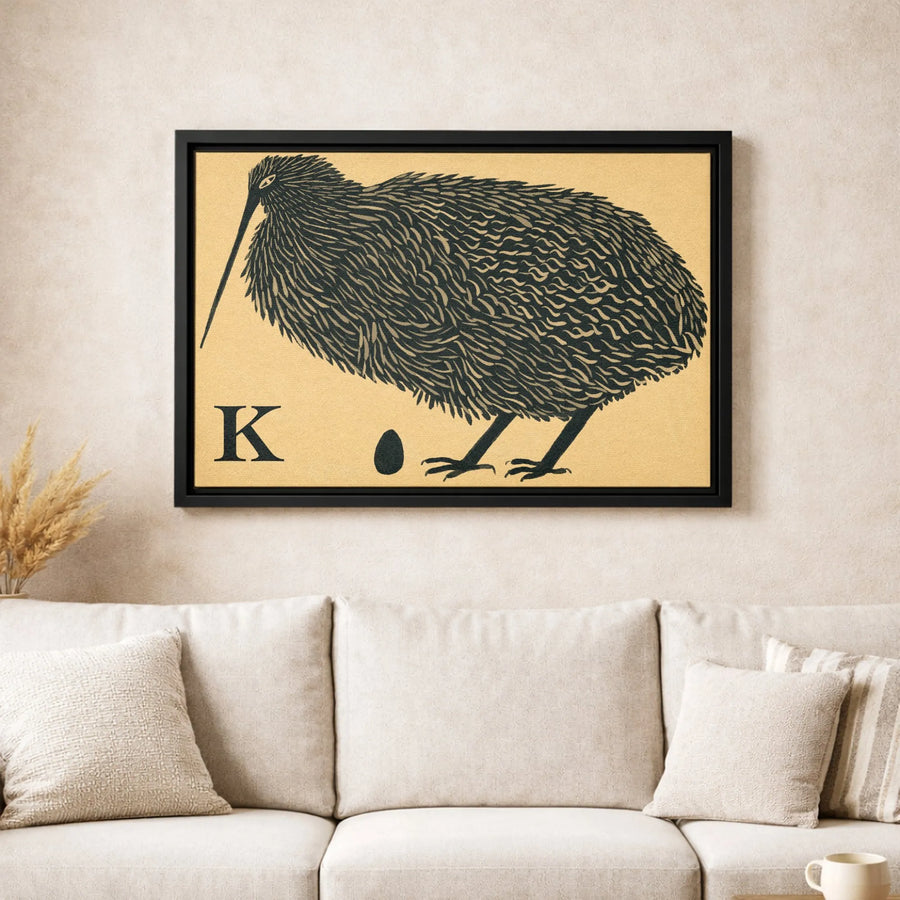 Kiwi Bird Wall Art | Vintage Alphabet Letter K Print | Premium Gallery Wrapped Canvas | Unique Nature Lover Gift