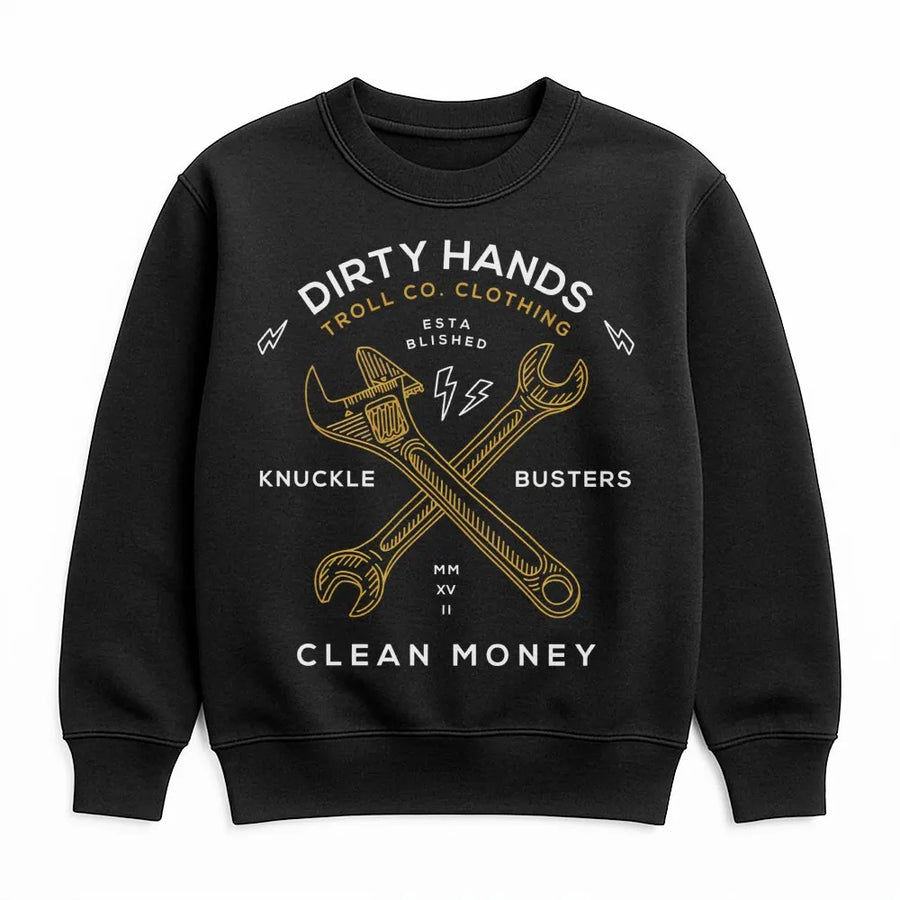 Dirty Hands Clean Money Sweatshirt | Mechanic Tool Wrench Graphic | Premium Cotton Blend Unisex Pullover | Gift for Mechanic or Blue Collar Worker