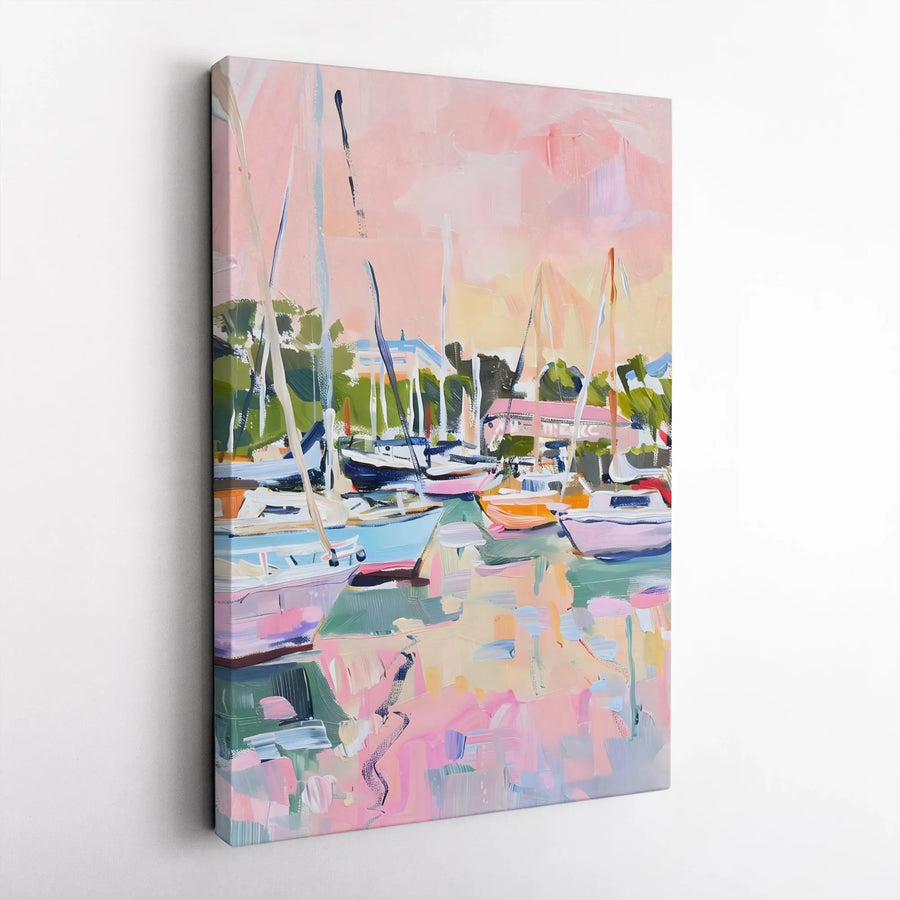 Abstract Sailboat Canvas Print | Impressionist Marina Painting Wall Art | Premium Thick Profile Canvas | Nautical Home Decor Gift for Coastal Living