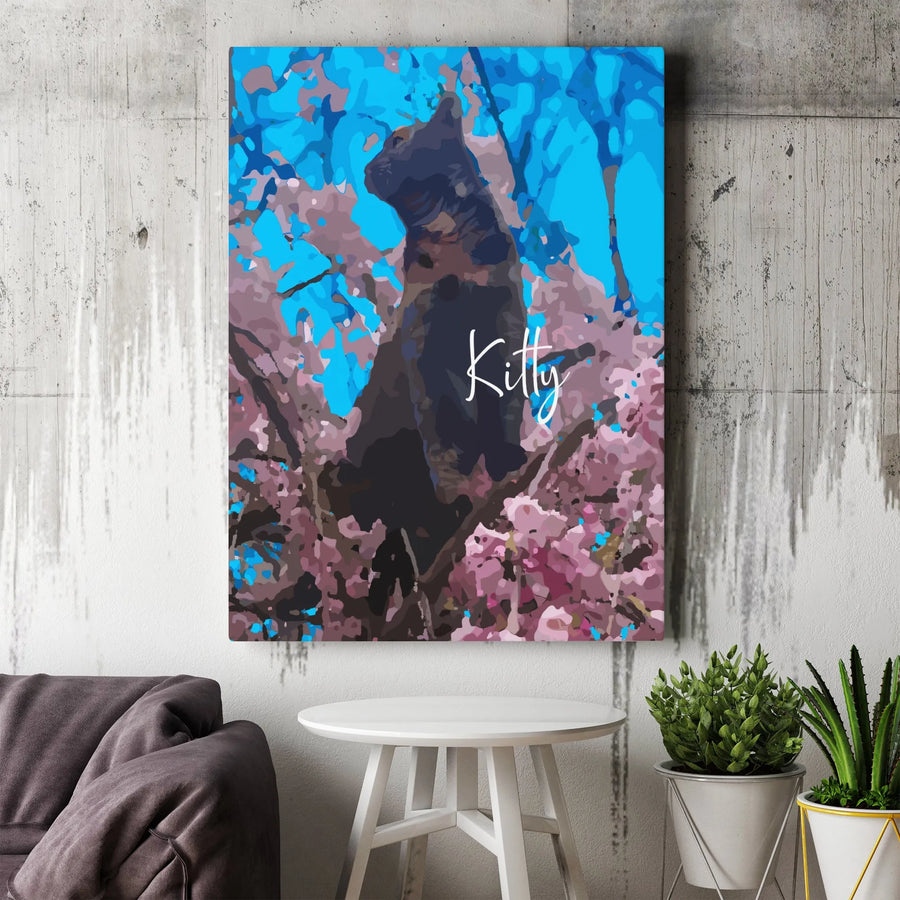 Black Cat Wall Art | Cherry Blossom Tree Canvas Print | Premium Gallery Wrapped Decor | Gift for Cat Lovers & Nature Enthusiasts