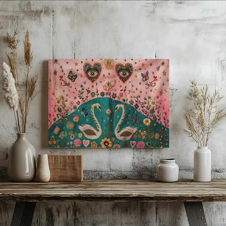 Swan Wall Art | Whimsical Floral Evil Eye Canvas Print | Premium Gallery Wrap Decor | Bohemian Spiritual Home Gift