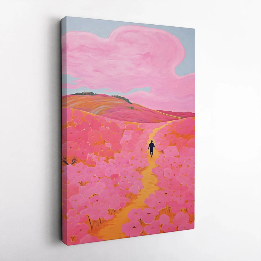 Abstract Floral Landscape Wall Art | Surreal Pink Flower Field Canvas Print | Premium Fade-Resistant Inks | Modern Living Room Statement Decor Gift