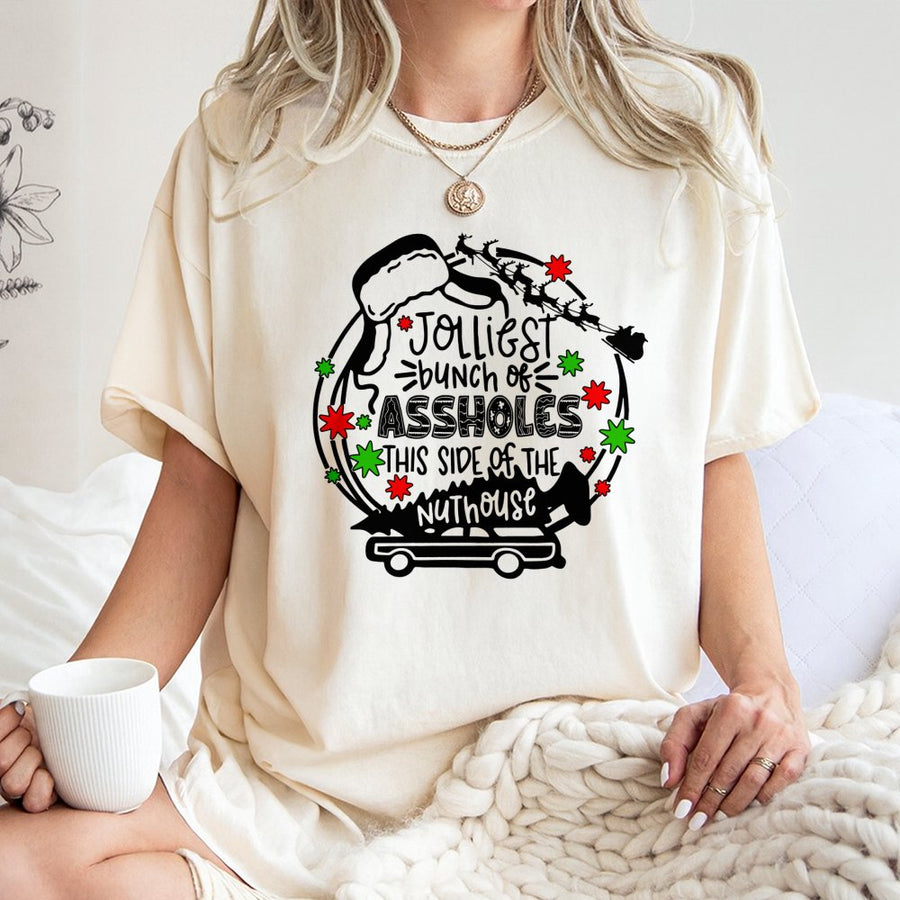 Jolliest Bunch of Assholes T-Shirt | Funny Christmas Quote Graphic Tee | Premium 100% Cotton Shirt | Humorous Holiday Gift for Men and Women