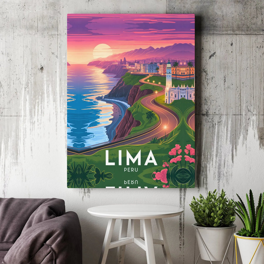 Lima Peru Canvas Print | Vintage Style Travel Poster Art | Premium Gallery Wrapped Canvas | South America Traveler Gift