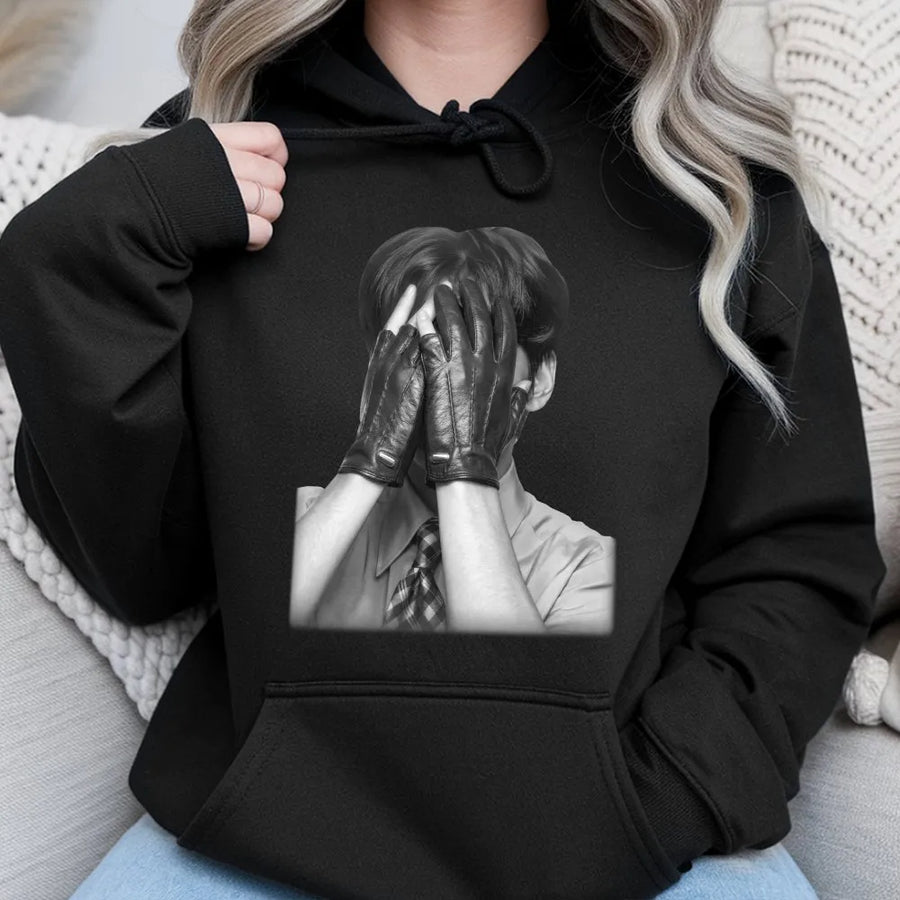 Gloved Hands Photo Hoodie | Moody Black and White Artistic Print | Premium Soft Cotton | Unisex Indie Fashion Streetwear Gift