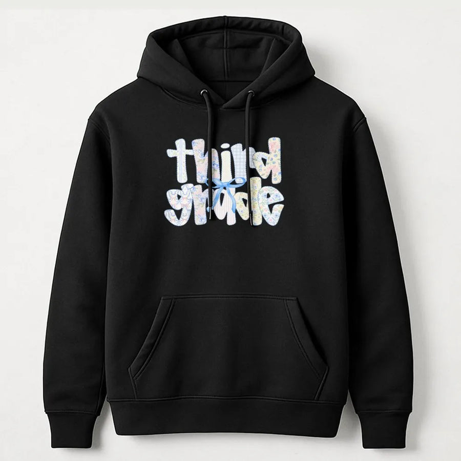 Third Grade Teacher Hoodie | Cute Floral Patchwork Graphic | Soft Cotton Blend Pullover | Back to School Gift for Elementary Teachers