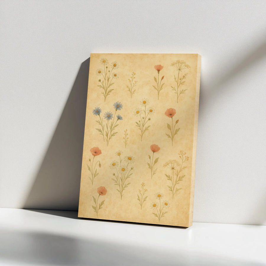 Vintage Wildflower Canvas Wall Art | Rustic Botanical Illustration | Premium Thick Gallery Wrap Print | Cottagecore Home Decor Gift