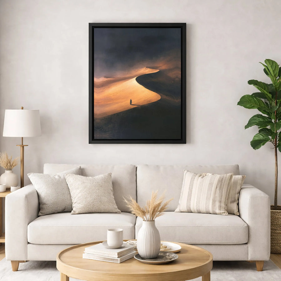 Solitary Desert Canvas Print | Moody Golden Dune Landscape Wall Art | Premium Gallery Wrapped Decor | Minimalist Gift for Office or Home