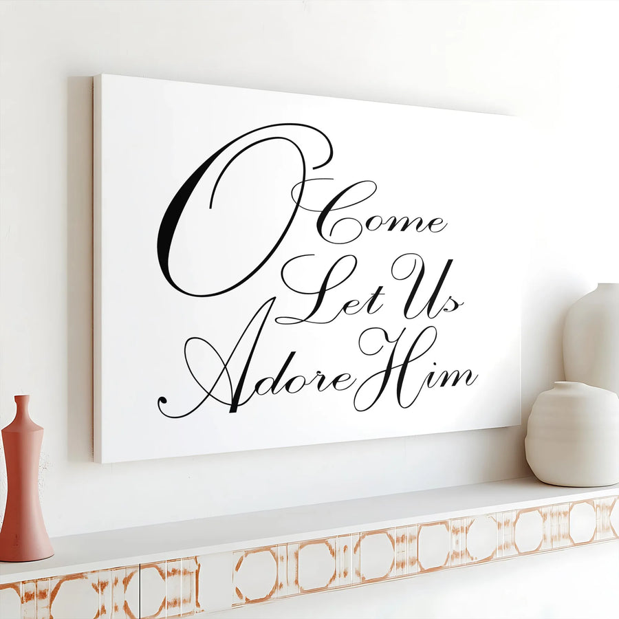 O Come Let Us Adore Him Canvas | Minimalist Religious Wall Art | Premium Gallery Wrap Decor | Holiday Christmas Gift for Christian Home