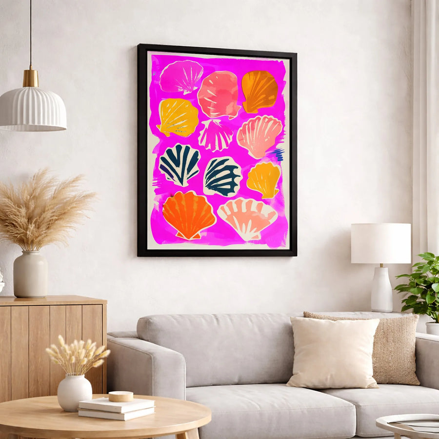 Seashell Wall Art Canvas | Colorful Pop Art Coastal Decor | Premium Fade-Resistant Gallery Print | Vibrant Beach House Gift