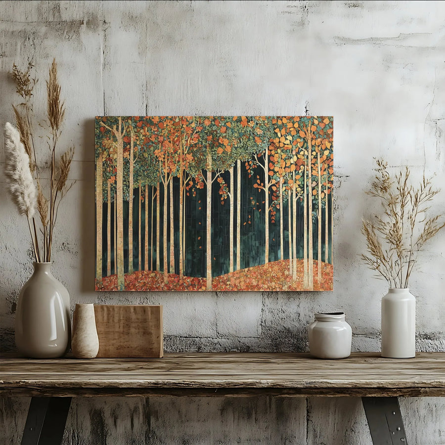 Autumn Birch Tree Forest Canvas Wall Art | Mosaic Style Landscape Print | Gallery-Quality 1.25 Inch Thick Wrap | Fall Home Decor Gift
