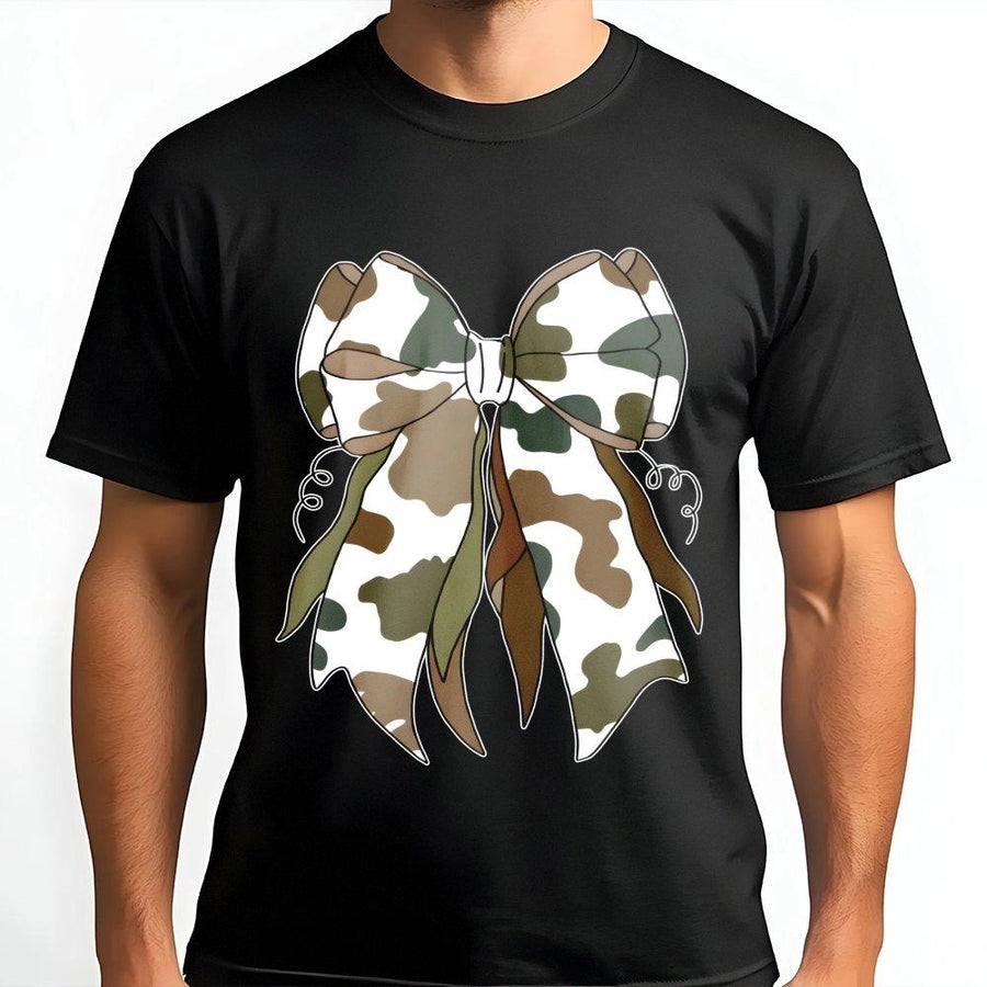 Camo Bow T-Shirt | Trendy Coquette Aesthetic Graphic Print | Premium Soft Cotton Tee | Cute Gift for Women and Teens