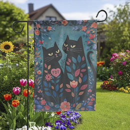 Black Cat Garden Flag | Folk Art Floral Design | Weather-Resistant Polyester | Outdoor Yard Decor Gift for Cat Lovers