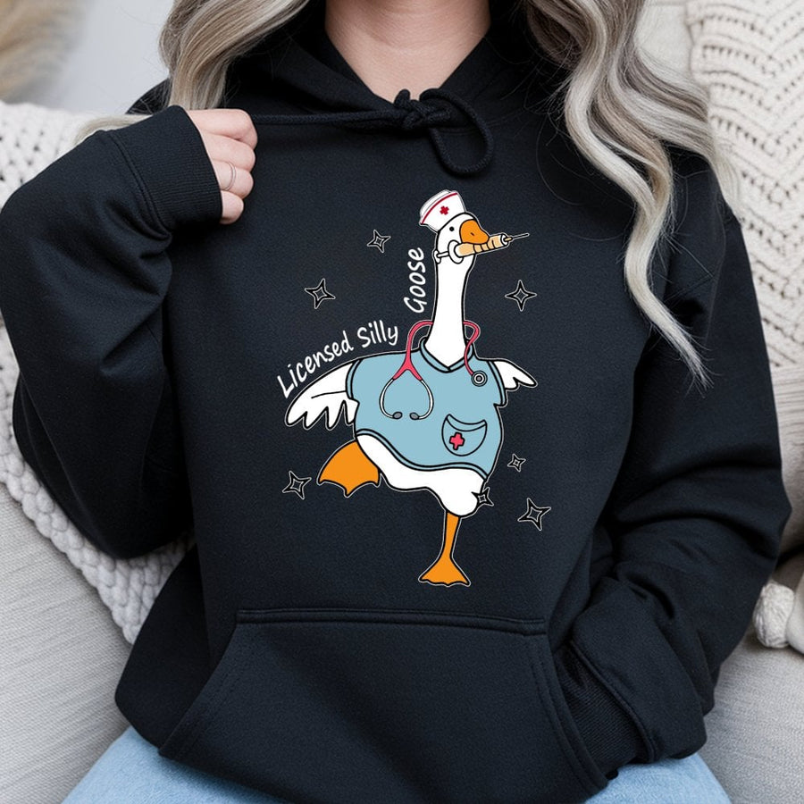 Licensed Silly Goose Hoodie | Funny Nurse Graphic Design | Premium Cotton Blend | Nurse Appreciation Gift for Nursing Students and RNs