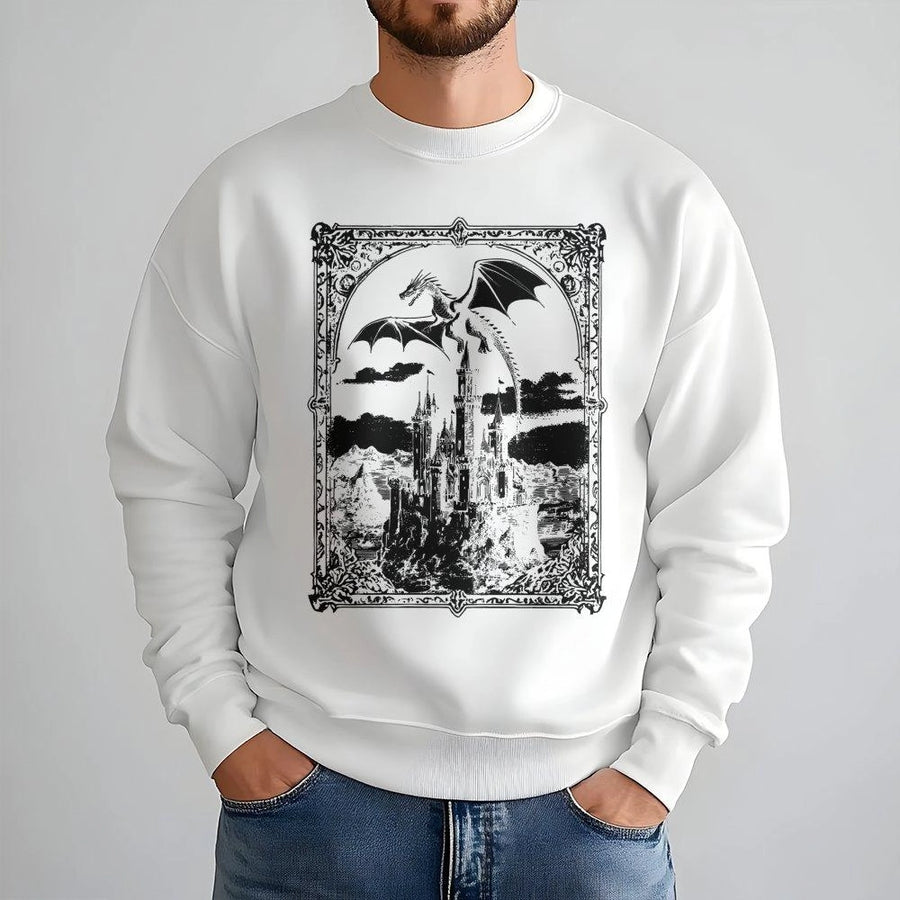 Dragon Castle Sweatshirt | Dark Fantasy Medieval Art | Premium Cotton Blend Crewneck | Gift For Fantasy Reader & DND Gamer