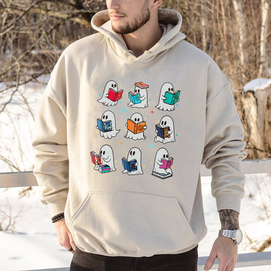 Ghost Reading Hoodie | Cute Bookworm Library Graphic | Premium Cotton Blend | Gift For Book Lovers, Librarians, English Teachers