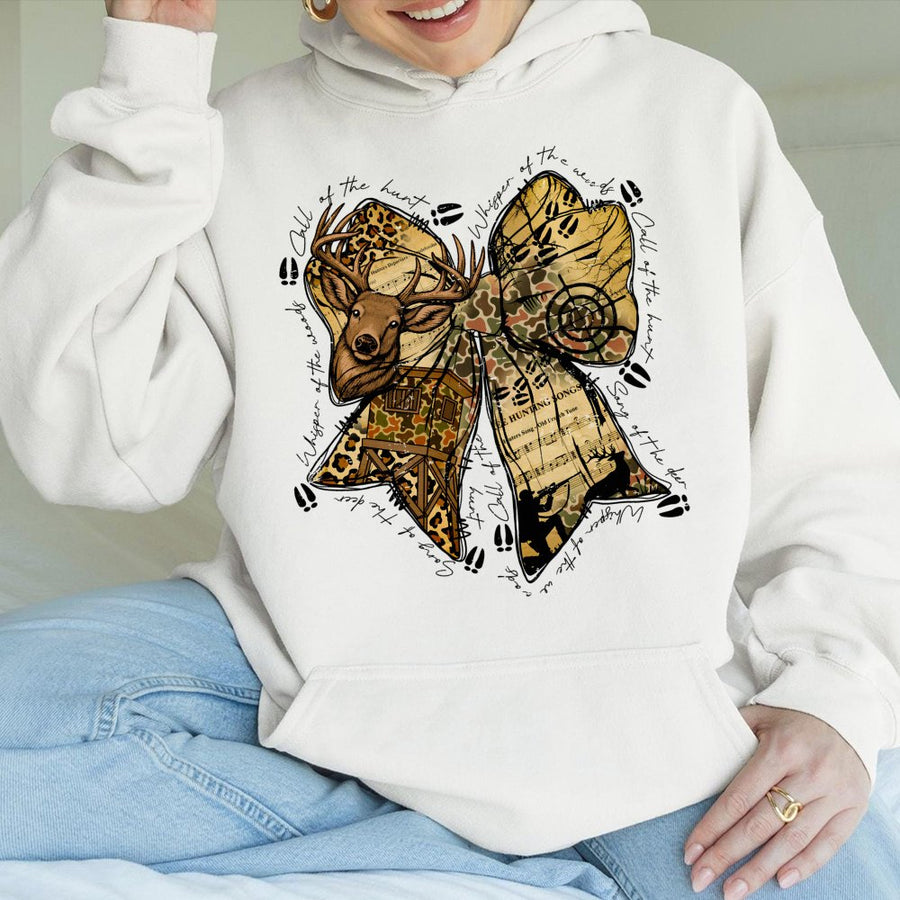 Hunting Bow Hoodie | Camo Deer Hunter Coquette Aesthetic | Premium Cotton Blend | Gift For Deer Hunter Women And Men