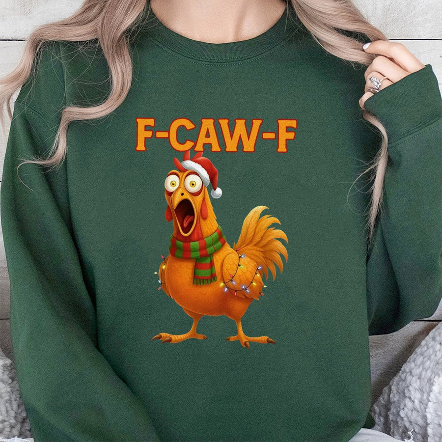 Funny Chicken Christmas Sweatshirt | F-Caw-F Festive Meme Design | Soft Cotton Blend Crewneck | Unisex Holiday Humor Gift For Men Women