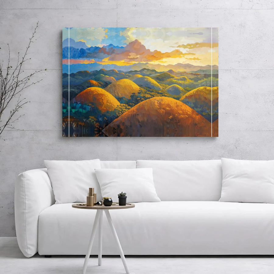 Chocolate Hills Landscape Canvas Art | Impressionist Sunset Wall Decor | Premium 1.25" Gallery Wrap | Philippines Travel Gift