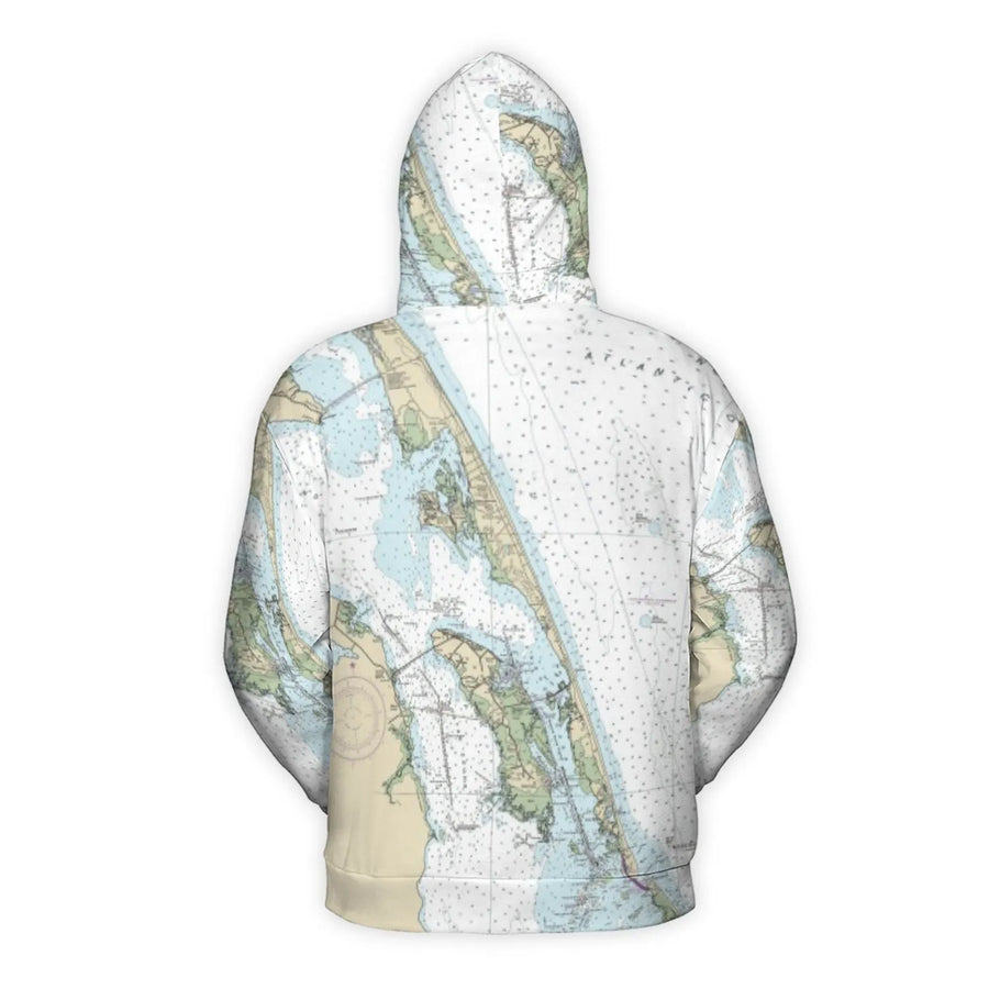Nautical Map 3D Hoodie | Coastal Chart All-Over Print | Premium Polyester Fleece | Unique Gift for Sailors & Ocean Lovers