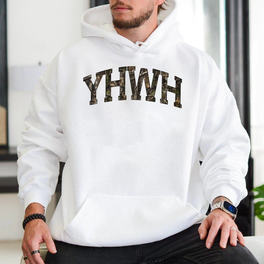 YHWH Hoodie | Camo Arch Faith Graphic | Premium Cotton Blend | Christian Gift for Men and Women