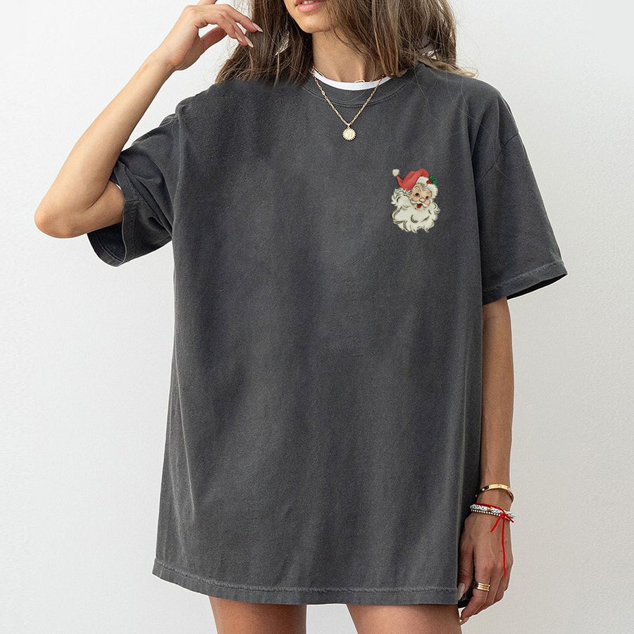 Vintage Santa Claus Pocket T-Shirt | Retro Christmas Holly Design | 100% Cotton Premium Tee | Festive Holiday Gift for Women and Men
