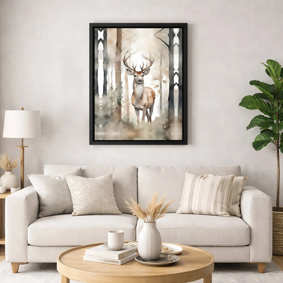 Watercolor Deer Canvas Print | Misty Forest Wildlife Wall Art | Premium Gallery-Wrapped 1.25" Profile | Rustic Cabin Home Decor Gift