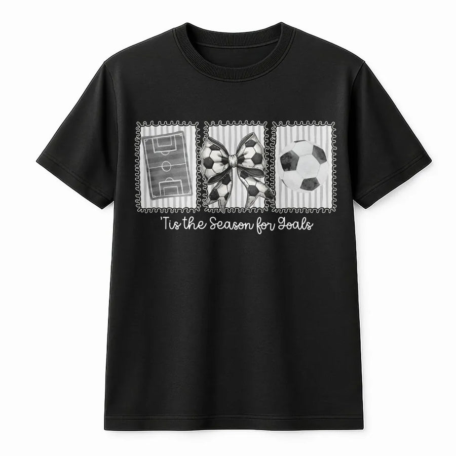 Soccer Mom T-Shirt | Tis The Season For Goals Graphic Print | Premium Soft Cotton Blend | Game Day Gift For Soccer Mama