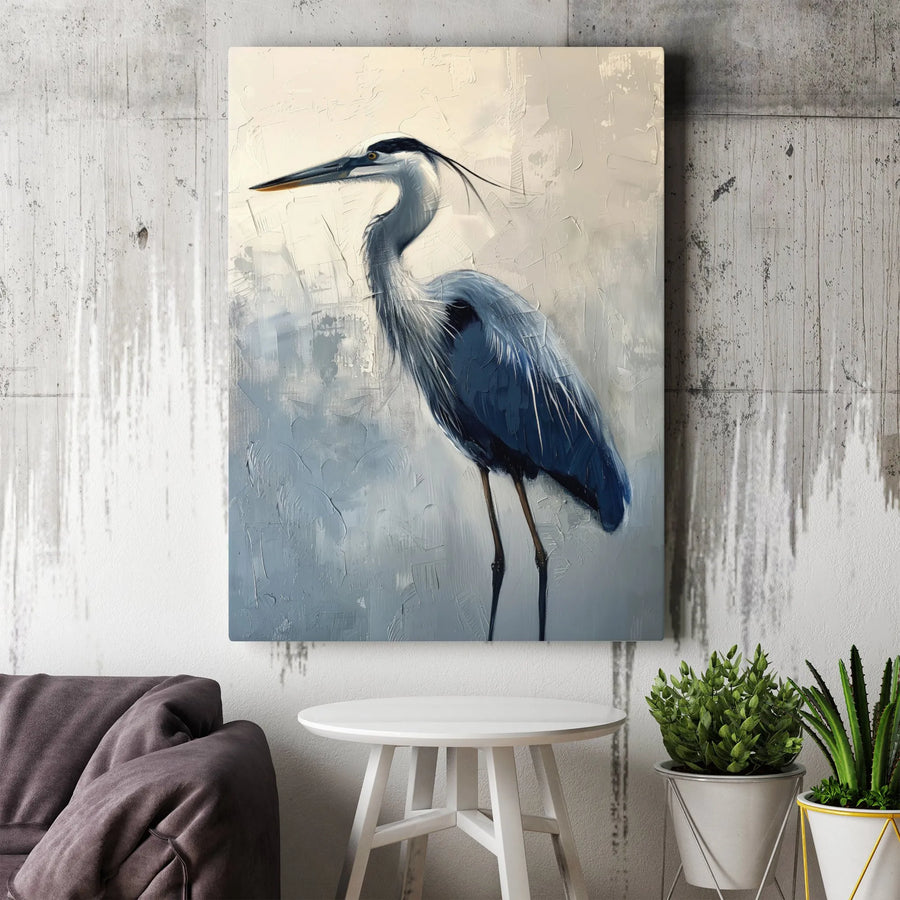 Great Blue Heron Canvas Wall Art | Textured Oil Painting Style Print | Premium Gallery Wrapped Canvas | Coastal Home Decor Gift for Bird Lovers