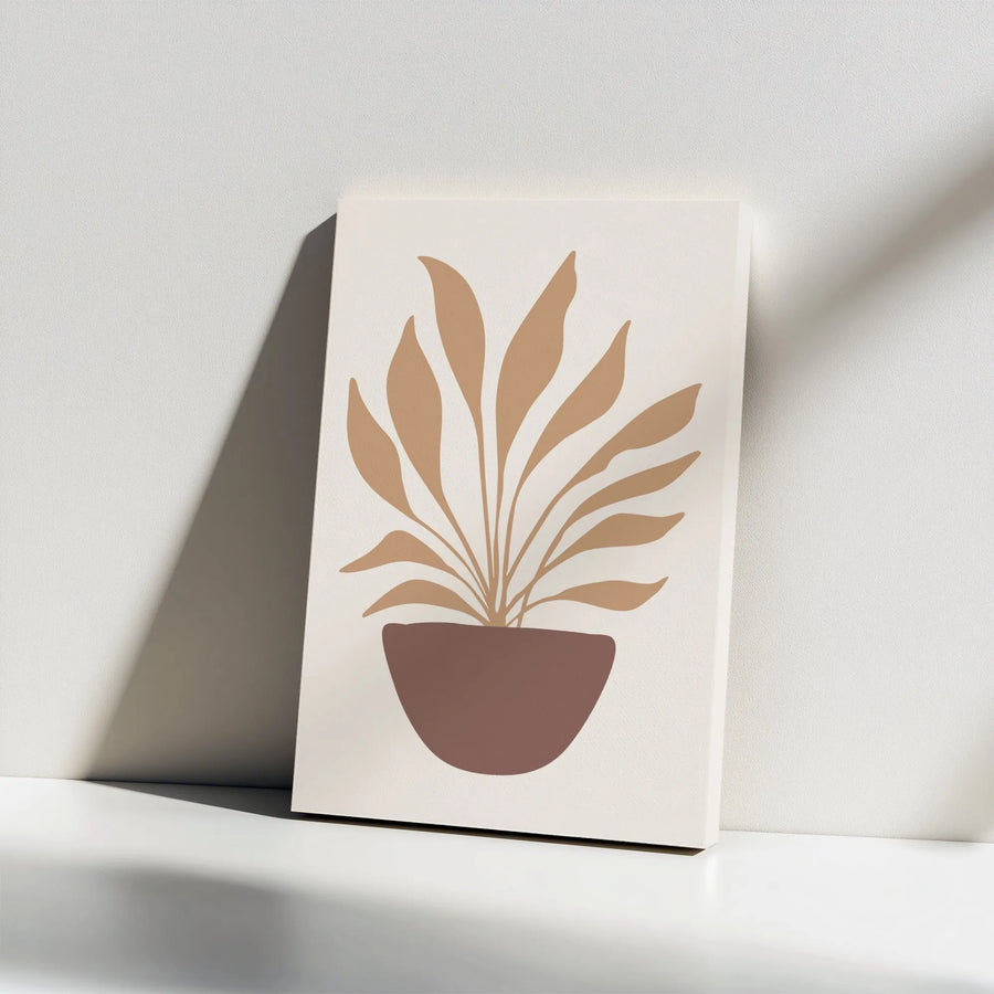 Boho Potted Plant Vertical Canvas | Minimalist Botanical Wall Decor | Premium Gallery Wrapped Print | Bohemian Living Room Decor Gift
