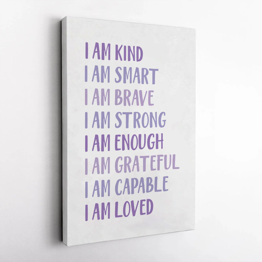 I Am Kind I Am Enough Positive Affirmation Canvas | Inspirational Wall Art Decor | Premium Fade-Resistant Print | Growth Mindset Gift for Kids & Adults