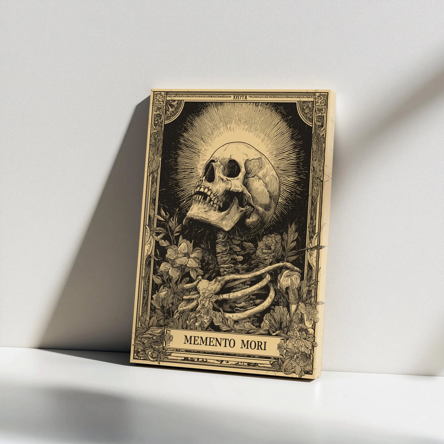 Memento Mori Skull Canvas Wall Art | Gothic Floral Skeleton Illustration | Premium Canvas Print | Stoic Philosophy Dark Academia Home Decor Gift