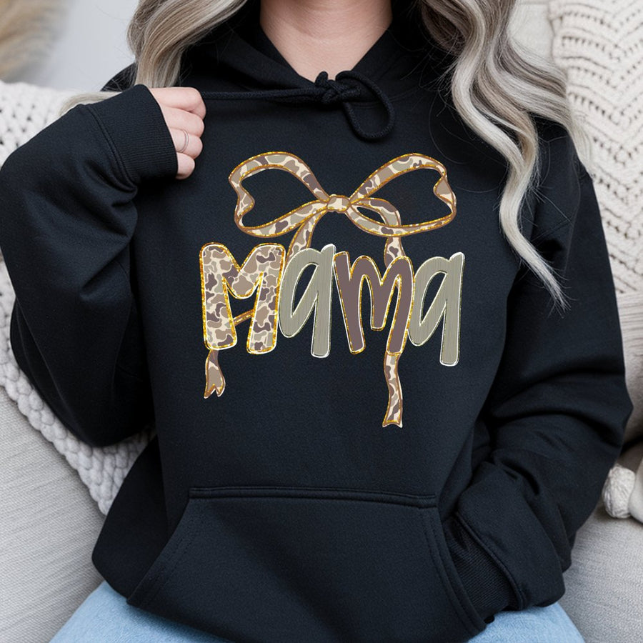 Mama Camo Bow Hoodie | Rustic Country Leopard Print Design | Premium Cotton Blend Pullover | Perfect Gift For Outdoorsy Moms