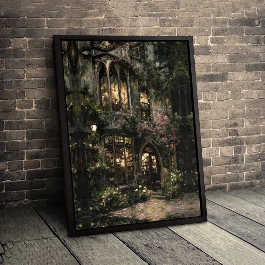 Magical Bookstore Canvas Print | Whimsical Night Library Wall Art | Premium Gallery Wrapped 1.25" Profile | Gift for Book Lovers & Fantasy Readers