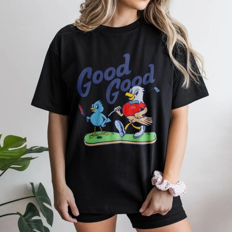 Golf Birdie Graphic T-Shirt | Funny Cartoon Golfers Design | Premium Soft Cotton Tee | Unique Golfer Gift for Men and Women
