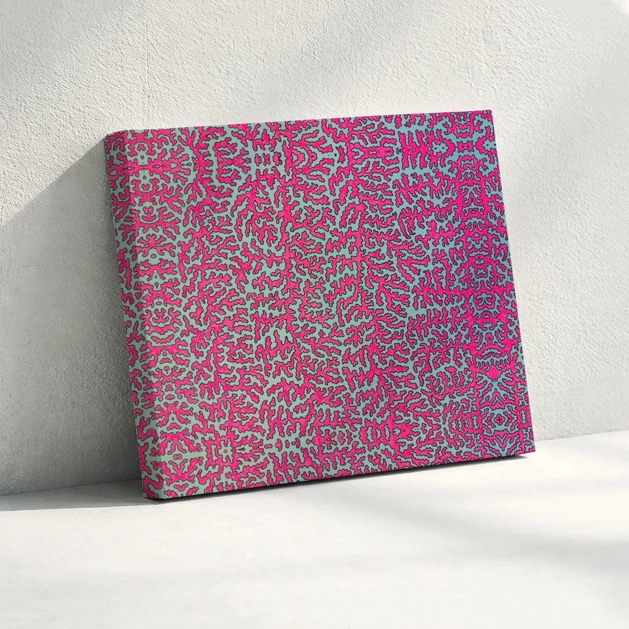 Abstract Maze Wall Art | Vibrant Pink and Blue Coral Pattern | Premium Gallery-Wrapped Canvas | Modern Minimalist Home Decor Gift