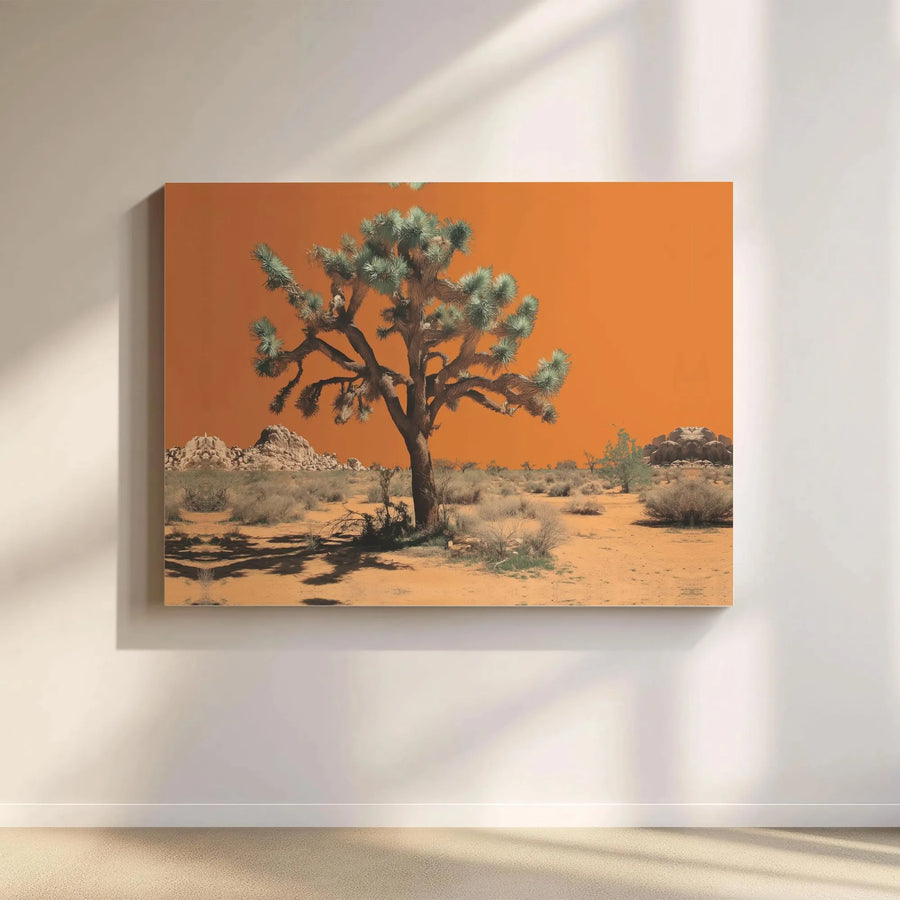 Joshua Tree Desert Wall Art | Vibrant Orange Sky Landscape | Gallery Wrap Canvas Print | Modern Southwest Home Decor Gift