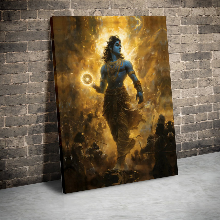 Lord Krishna Canvas Art | Mahabharata Battle Scene Print | Premium Gallery Wrapped Canvas | Spiritual Hindu Decor Gift