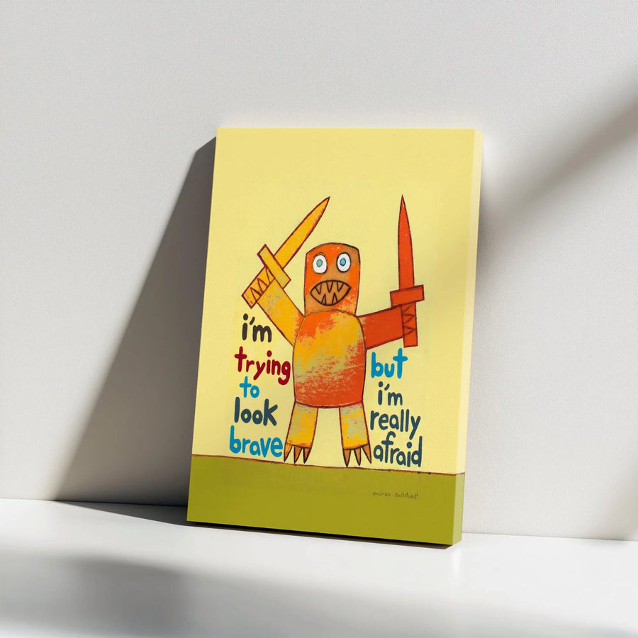 Anxiety Monster Canvas Wall Art | 'I'm Trying To Look Brave' Quote | Premium Fade-Resistant Print | Kids Room Decor & Therapist Office Gift