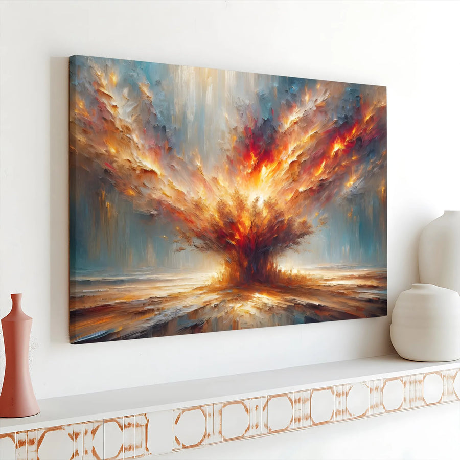 Abstract Explosion Wall Art | Textured Impasto Style Cosmic Print | Premium Gallery Wrapped Canvas | Modern Living Room Decor Gift