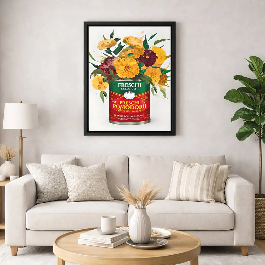 Italian Tomato Can Wall Art | Floral Still Life Painting | Premium Gallery Canvas | Kitchen Decor Gift for Foodies