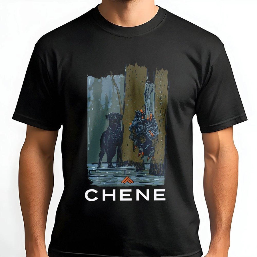 Chene Hunting Dog T-Shirt | Duck Hunter Labrador Graphic | Premium 100% Cotton Tee | Outdoor Sportsman Gift for Men and Women