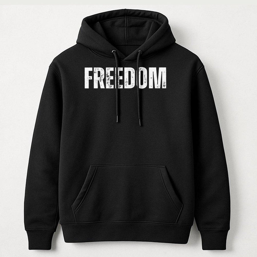 Freedom Graphic Hoodie | Distressed Typography Print | Premium Cotton-Poly Blend | Patriotic Statement Gift For Men And Women