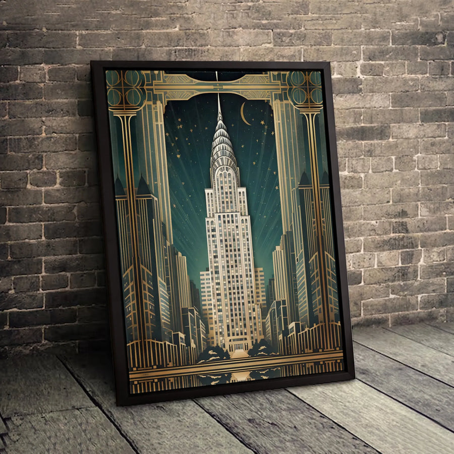 Art Deco Chrysler Building Wall Art | NYC Skyline Nightscape Print | Gallery Quality Premium Canvas | Elegant Home Office Decor Gift