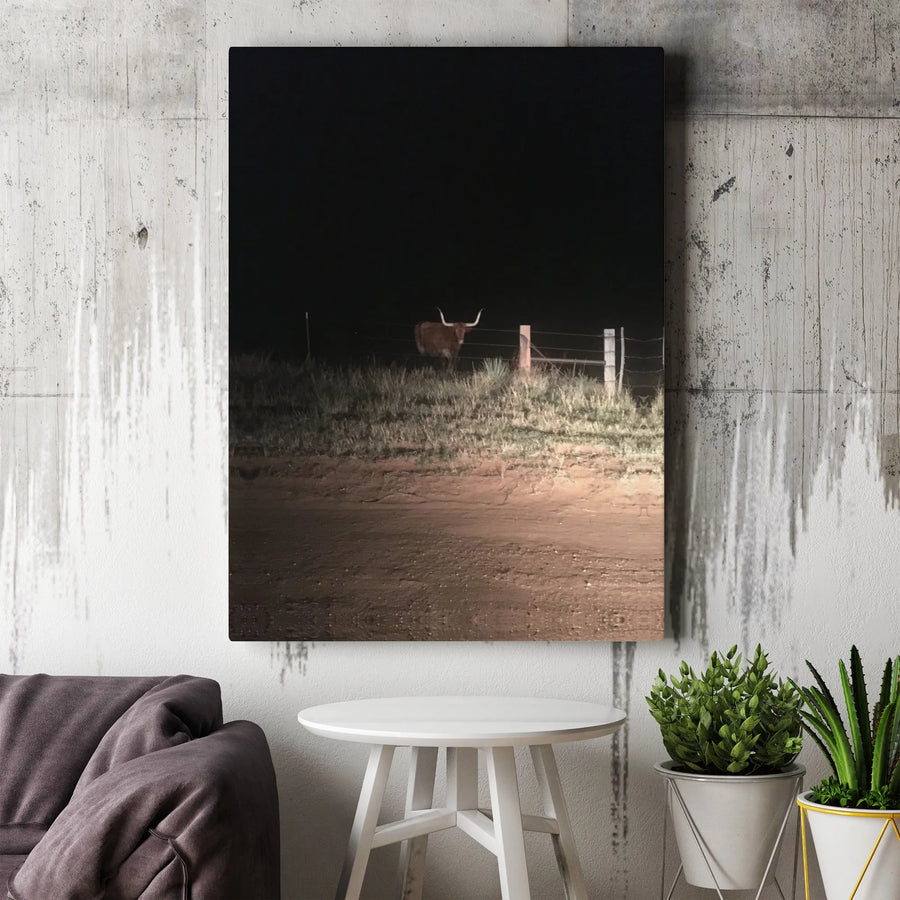 Texas Longhorn Canvas Print | Moody Western Photography Art | Premium Gallery Wrapped Canvas | Rustic Home Decor Gift