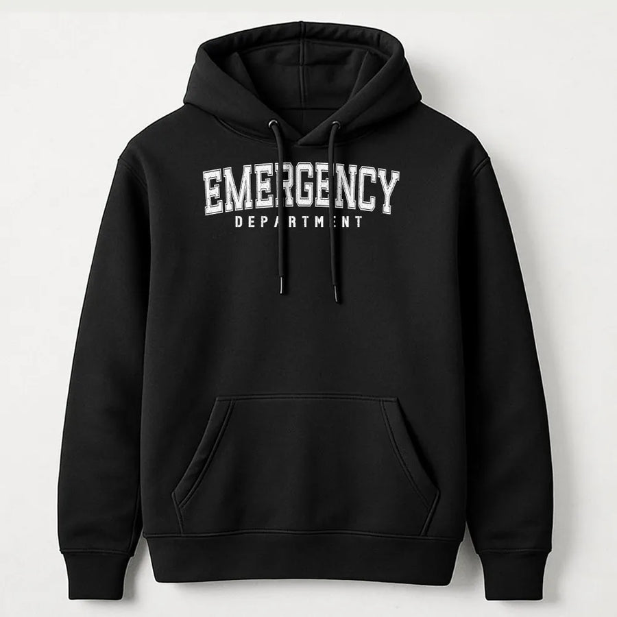 Emergency Department Hoodie | Varsity Style ER Dept Graphic | Premium Cotton Blend Sweatshirt | Gift for Emergency Medicine Nurse