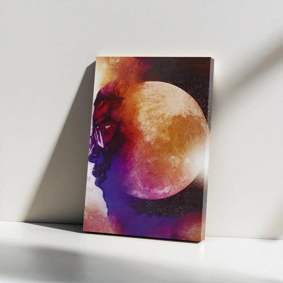 Abstract Man in the Moon Vertical Canvas | Vibrant Psychedelic Watercolor Art | Premium Thick Gallery Canvas | Modern Home Decor Collector's Gift