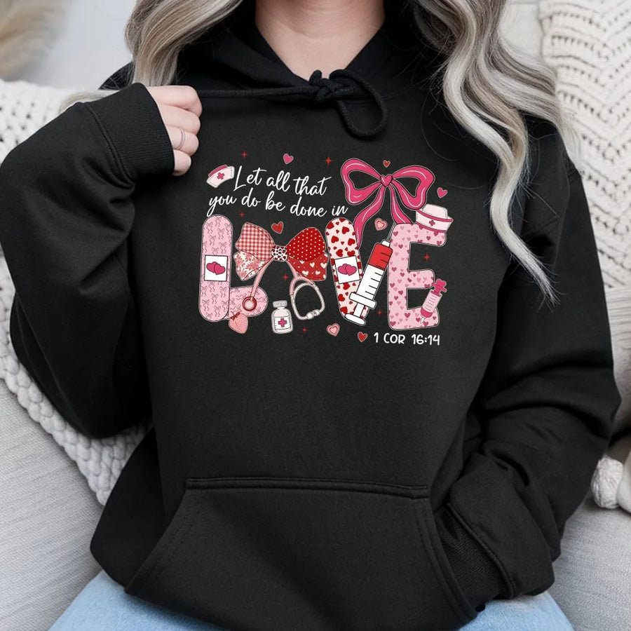 Nurse Valentine Hoodie | Christian Faith Love Design | Premium Cotton Blend | Gift for Nursing Student or RN Healthcare Worker