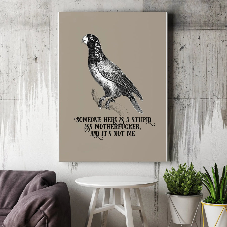Sarcastic Parrot Vertical Canvas | Vintage Bird Illustration with Funny Quote | Premium Thick Gallery Canvas | Unique Gag Gift for Office Decor