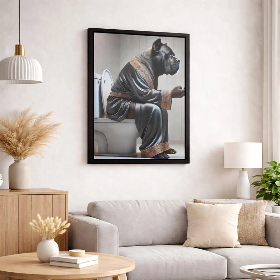 Cane Corso Bathroom Wall Art | Funny Dog in Robe Canvas Print | Premium 1.25" Gallery Wrap | Unique Gift for Dog Lovers and Pet Owners